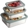 Greentainer Stainless Steel Food Storage Container with Glass Lids, 3 Pack Nested Lunch Boxes, Airtight Lid Food Container for Sandwiches, Snacks, Meal Prep and Kitchen Storage