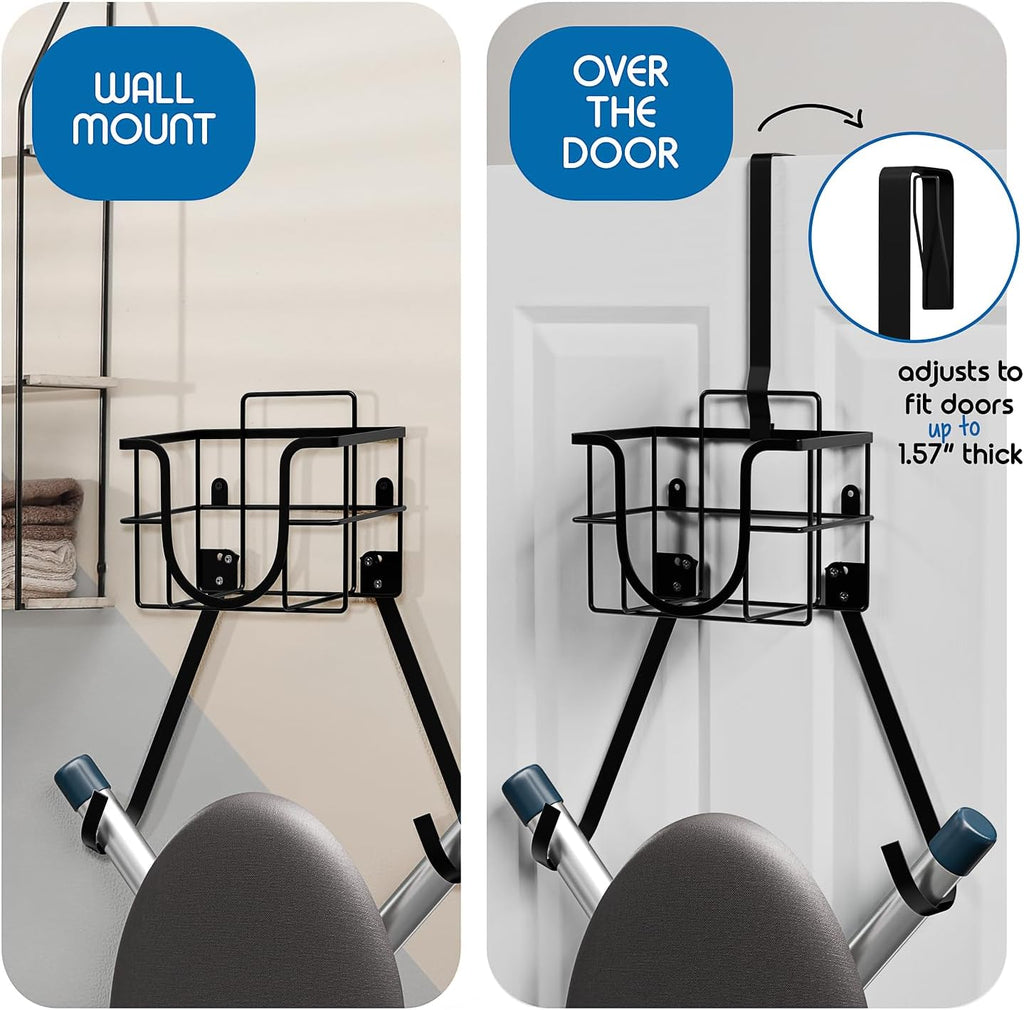 T&V Ironing Board Holder - Wall Mount & Over The Door Hanger | Heat Reflective & Stain Resistant Cover Set