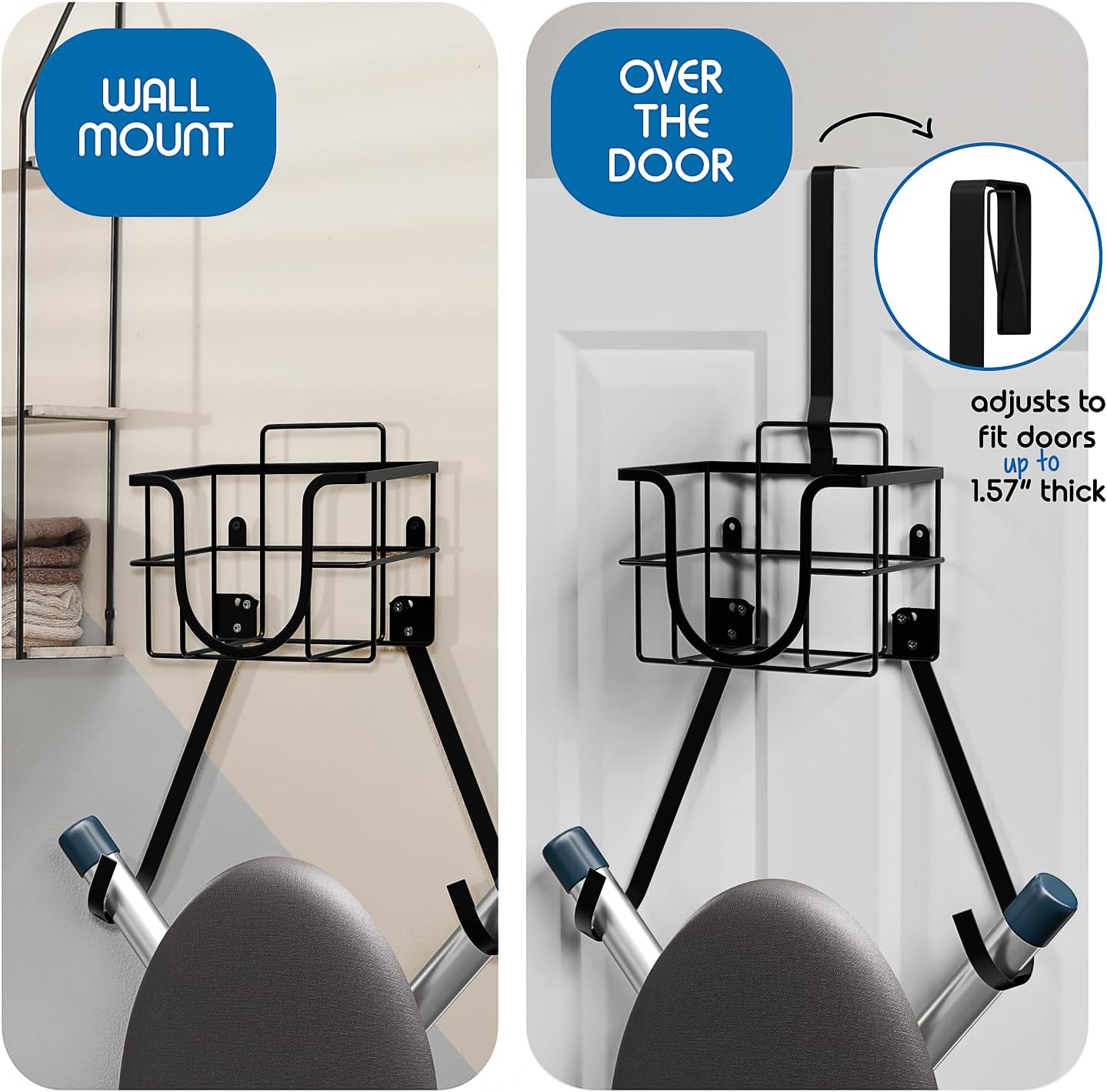 T&V Ironing Board Holder - Wall Mount & Over The Door Hanger | Heat Reflective & Stain Resistant Cover Set