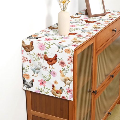 Buxiuer Chicken Party Decoration Spring Easter Farm Animal Hen Table Runner Barnyard Birthday Baby Shower Dining Home Kitchen Island Decor