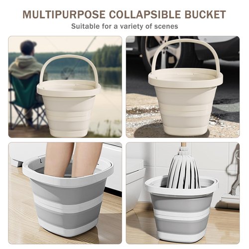 2-Pack Collapsible Buckets (2.6 Gallon/10L) - Foldable Rectangular Design with Handles, Space-Saving for RV, Camping, Car Wash, Fishing & Cleaning - Durable, Portable & Multi-Purpose
