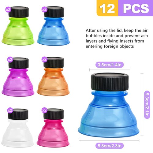 ZeriLion 12 Pack Reusable Beverage Can Protectors - Spill Resistant & BPA-Free Soda Can Caps to Keep Drinks Fresh, Bug-Free - Fits Standard Soda, Beer, Juice Cans