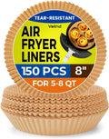 Vailnd Disposable Air Fryer Liners - 150 Pcs Heavy-Duty Non-Stick Parchment Paper | 8" Round for 5-8 Qt Baskets