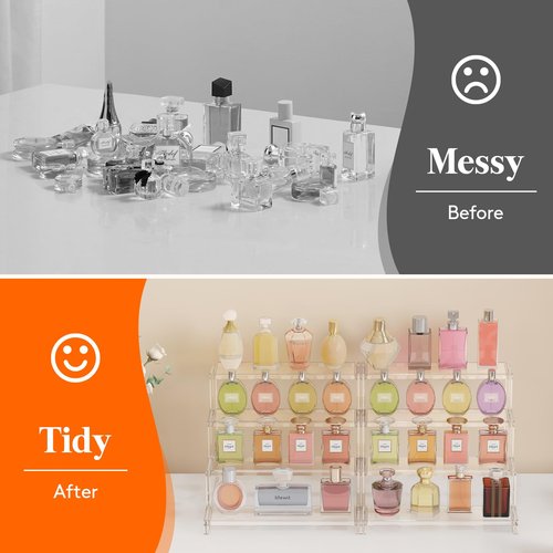 Lifewit 12 Inch PS Plastic Perfume Stand Organizer for Women, 4 Tier Display Riser, Tool-Free Assembly, Fragrance Makeup Cosmetics Shelf for Vanity Bedroom Bathroom Storage Organization, Clear, 1 Pcs