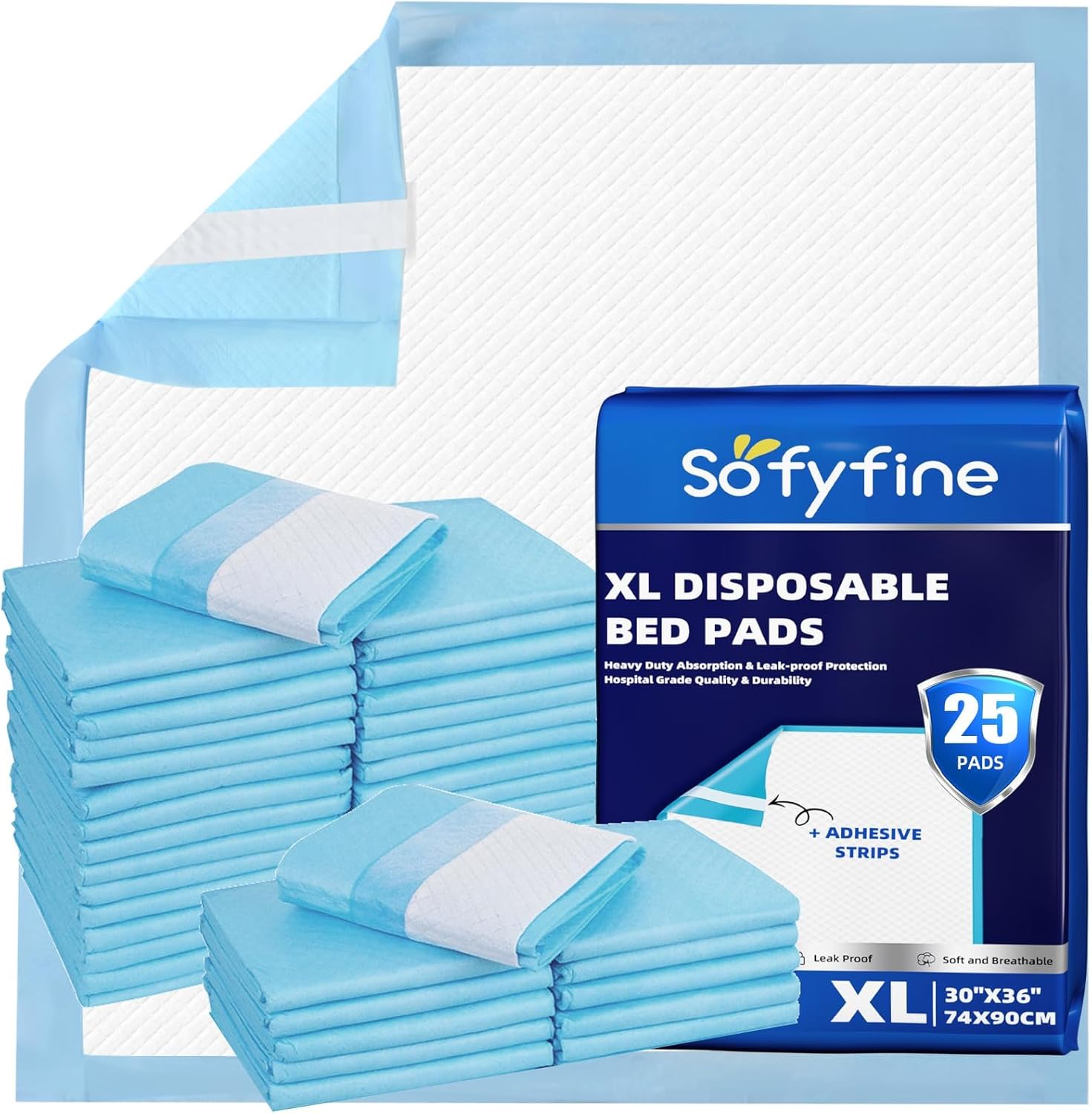 SofyFine Bed Pads - Heavy-Duty Waterproof Incontinence Underpads for Adults | XL 30"x36" - 25 Count