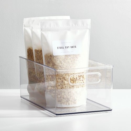 mDesign Deep Plastic Kitchen Storage Organizer Container Bin for Pantry, Cabinet, Cupboard, Shelves, Fridge, or Freezer - Holds Dry Goods, Sauces, Condiments, Drinks, Ligne Collection, 4 Pack, Clear