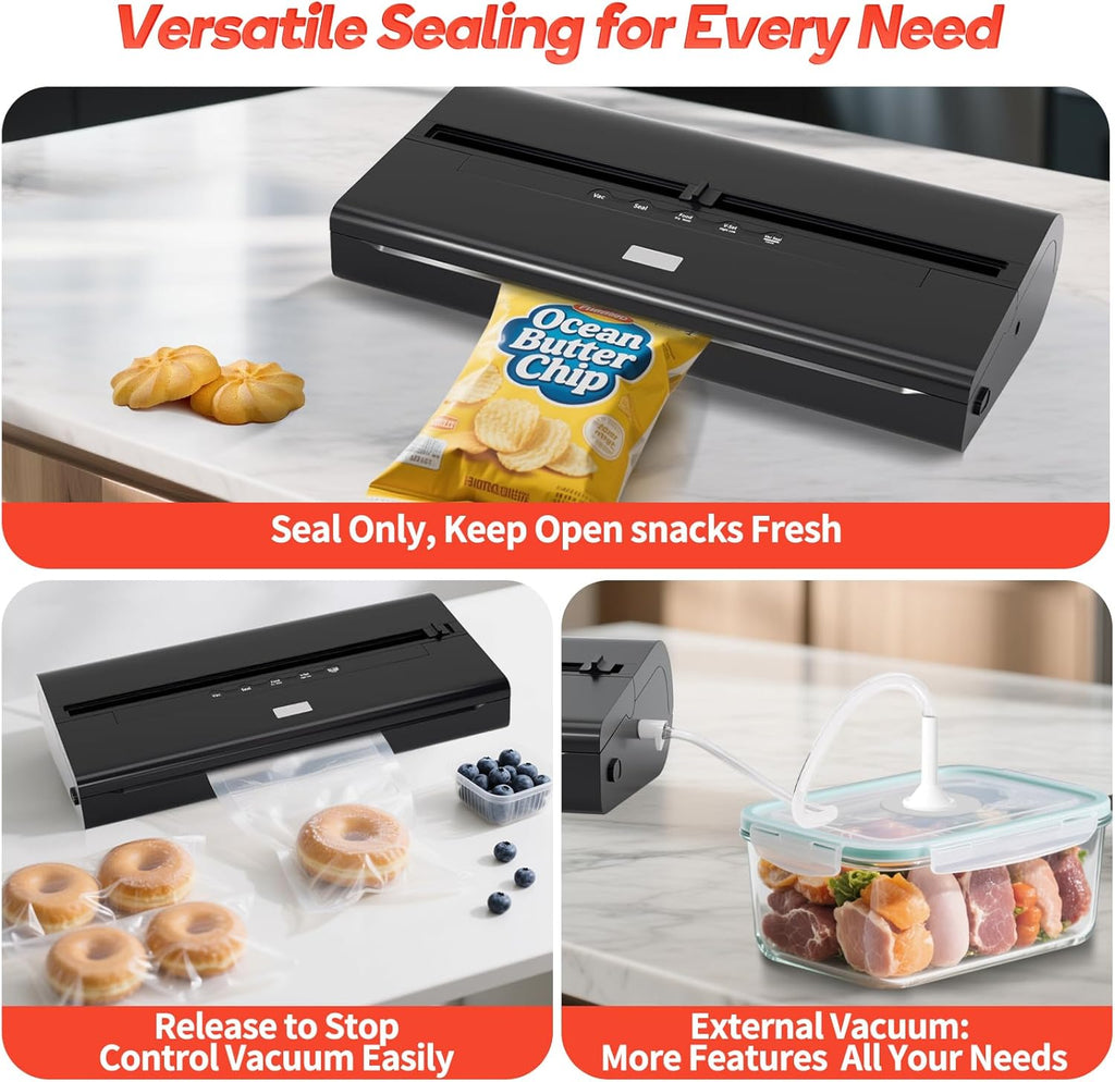 Vacuum Sealer Machine - 85Kpa Food Vacuum Sealer with Built-In Cutter & Storage Bags | Complete Starter Kit