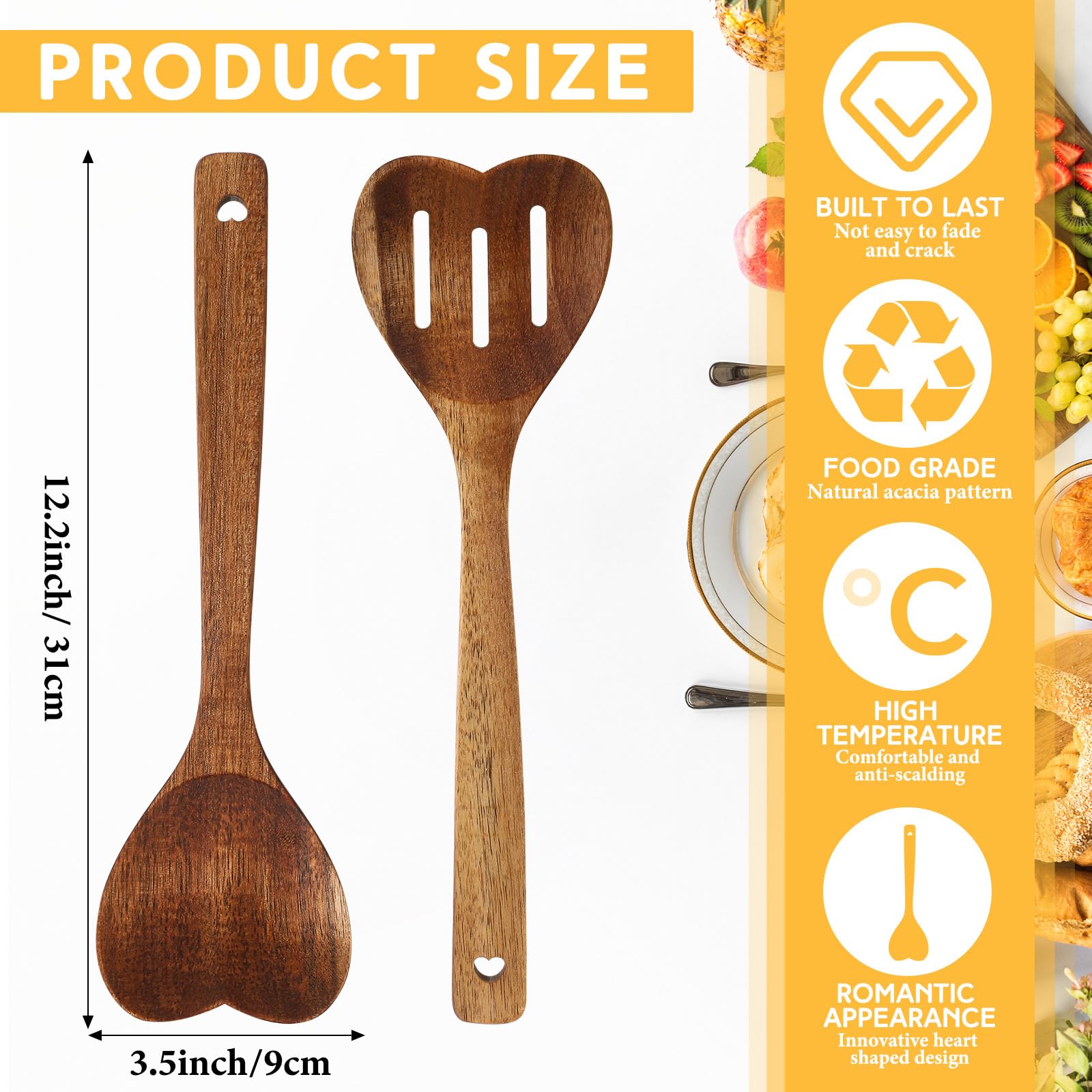 Patelai 2 Pcs Wooden Heart Spoon Set for Cooking Acacia Heart Shaped Wooden Spoonlong Handle Christmas Kitchen Utensils Gifts for Wife Grandma Moms Hostesses Cooks Housewarming Wedding Decoration
