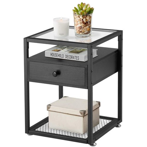 VECELO C Shaped End Side Table for Sofa Couch for Living Room Bedroom，Dark Black
