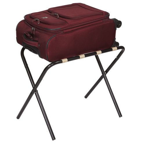 Household Essentials 2126-1 Folding Luggage Rack | Black Frame with Khaki Straps