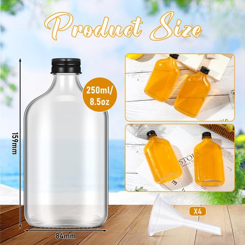 Gejoy 24 Pcs Mini Liquor Bottles Reusable Glass Flask Bottles with Black Caps Clear Empty Alcohol Shot Jars Small Champagne Jars with 4 Funnels for Wine Weddings Party Favors Christmas (8.5 oz)