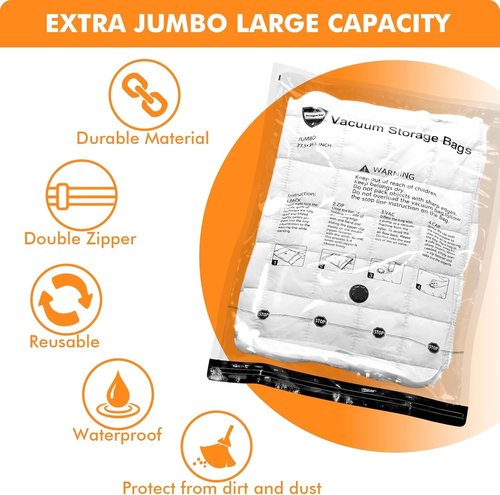 GONGSHI Vacuum Seal Bags - Jumbo Space Saver for Clothing & Home Storage with Electric Pump | 10 Pack