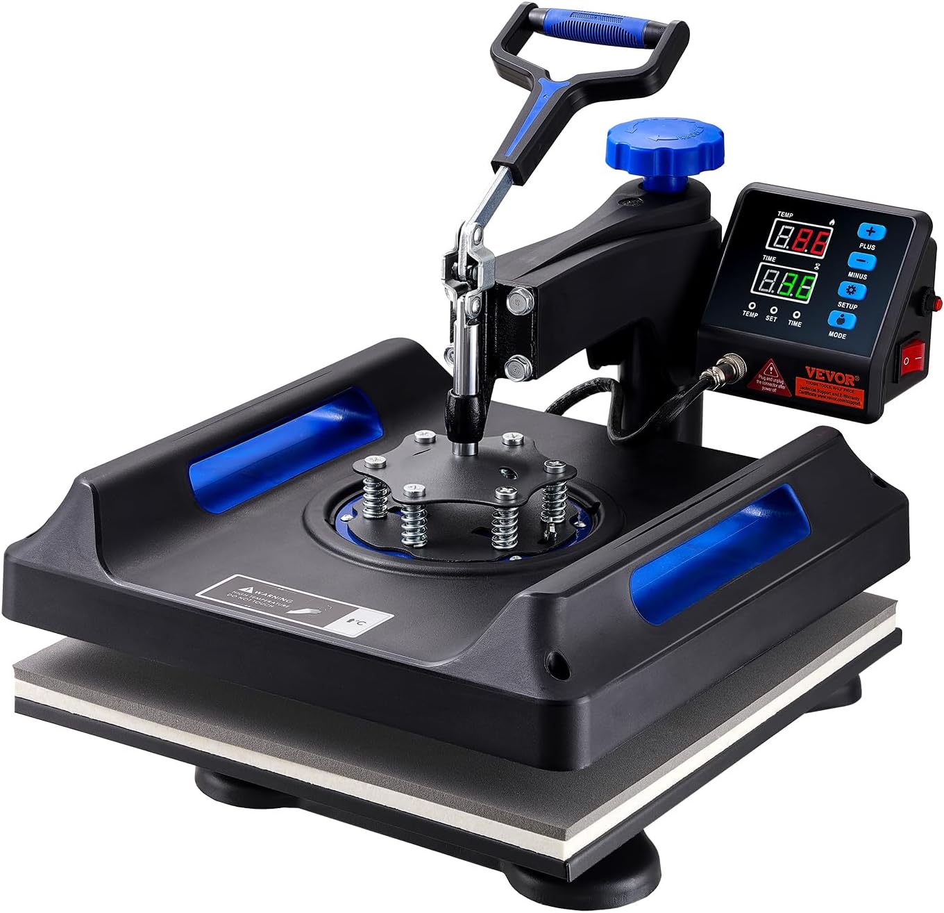 VEVOR 5 in 1 Heat Press Machine - 15x15 Inch Digital Control for T-Shirt, Hat, Mug & Plate Sublimation - Blue