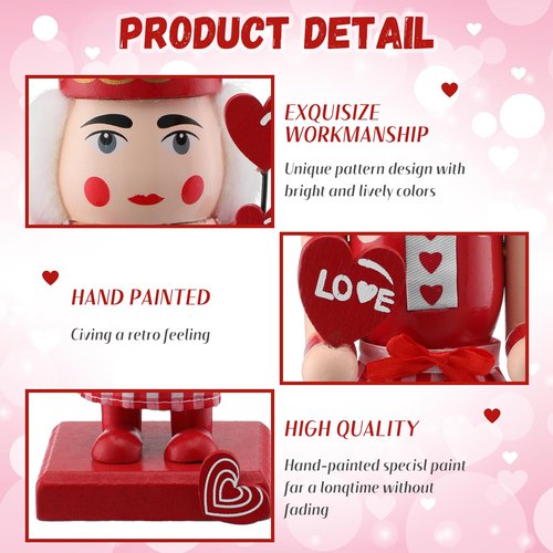 Chunful Valentine's Day Nutcracker Wooden Red Heart Nutcracker Figures 10 Inch Lollipop Soldier Creative Collectible Gift for Valentine's Day Table Decor