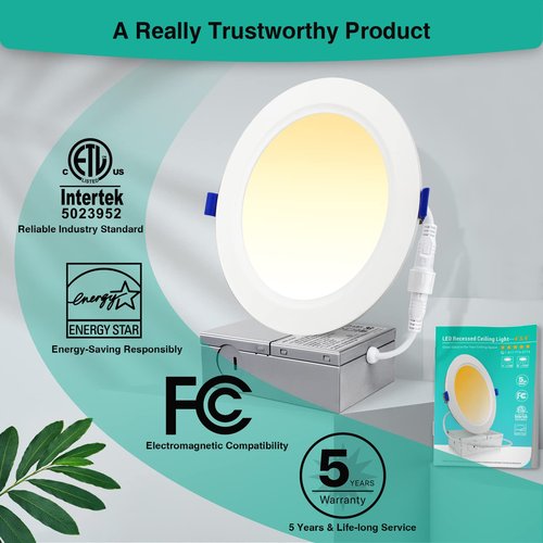 HiBay 8 Pack 4 Inch LED Recessed Lighting, 1200lm 12W 150W Eqv, 3000K Warm White Recessed Ceiling Canless Light Fixtures, Dimmable Wafer Downlight - ETL and Energy Star Certified