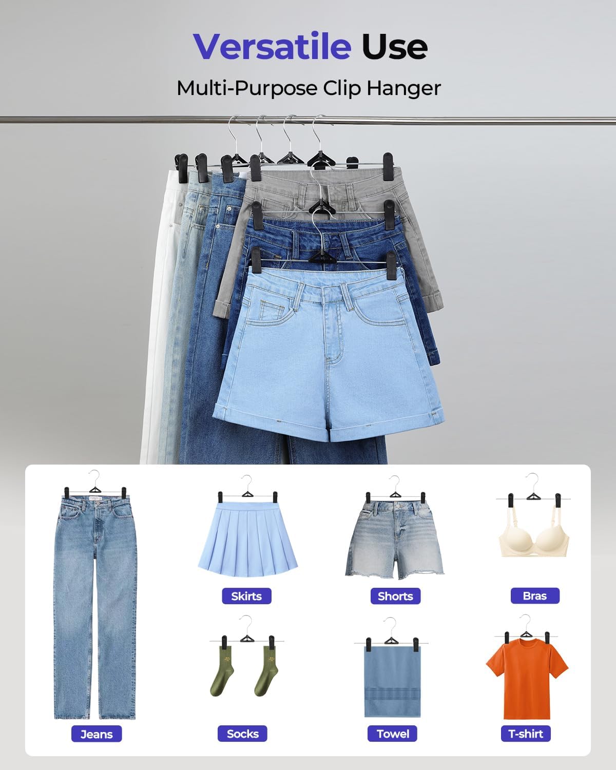 Northern Brothers Pants Hangers with Clips - 30 Pack Black | Space-Saving, Non-Slip Design for Jeans, Shorts & Skirts
