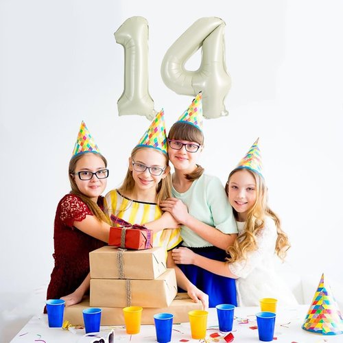 TONIFUL Balloons 16 Inch Cream White 0-9 Number Mylar Foil Balloons 10 Pcs Custom Digital Balloons for 2026 New Year Eve Birthday Party Engagement Graduations Anniversary Baby Shower
