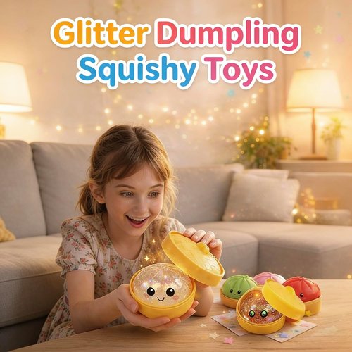 Glitter Dumpling | Colorful Squishy Stress Balls Fidget Toy - Sensory Desk Toy for Stress Relief (2-Pack)