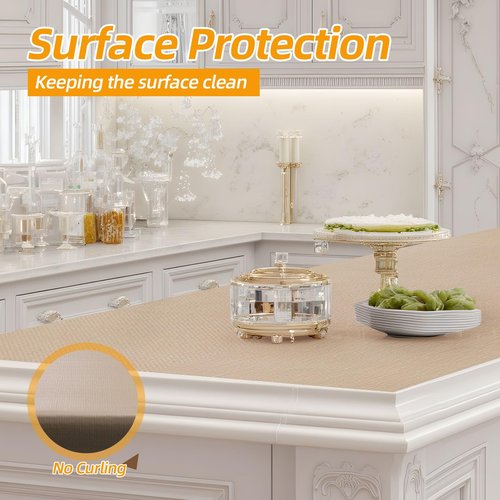 Shinlendid Shelf and Drawer Liner for Kitchen Cabinets Non-Adhesive, Strong Grip Non-Slip Thickened Cabinet Liners for Shelves, Waterproof Mats for Dresser Cupboard, Khaki, 12 in x 10 Feet