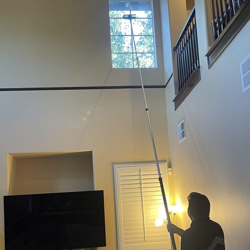 Hicavar 20 Foot High Ceiling Fan Duster with 5-12ft Extension Pole, Extendable Reusable Cobweb, Feather, Window Cleaning Squeegee Kit