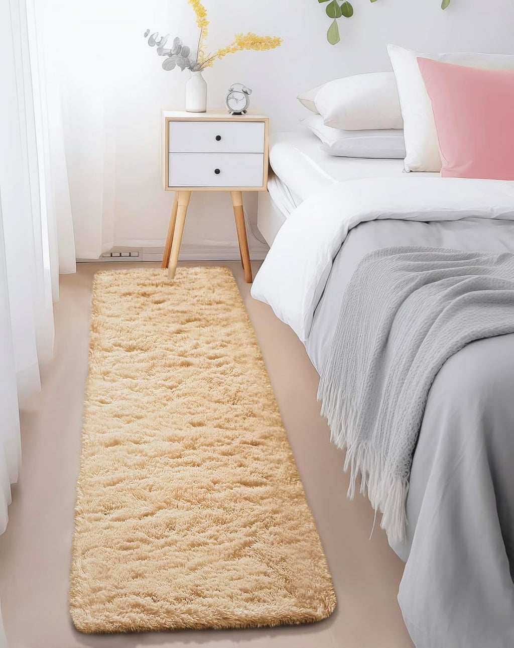 Ophanie Runner Rug - Non-Slip Fluffy Soft Hallway Carpet | 2x6 Beige Shag for Bedroom & Nursery Decor