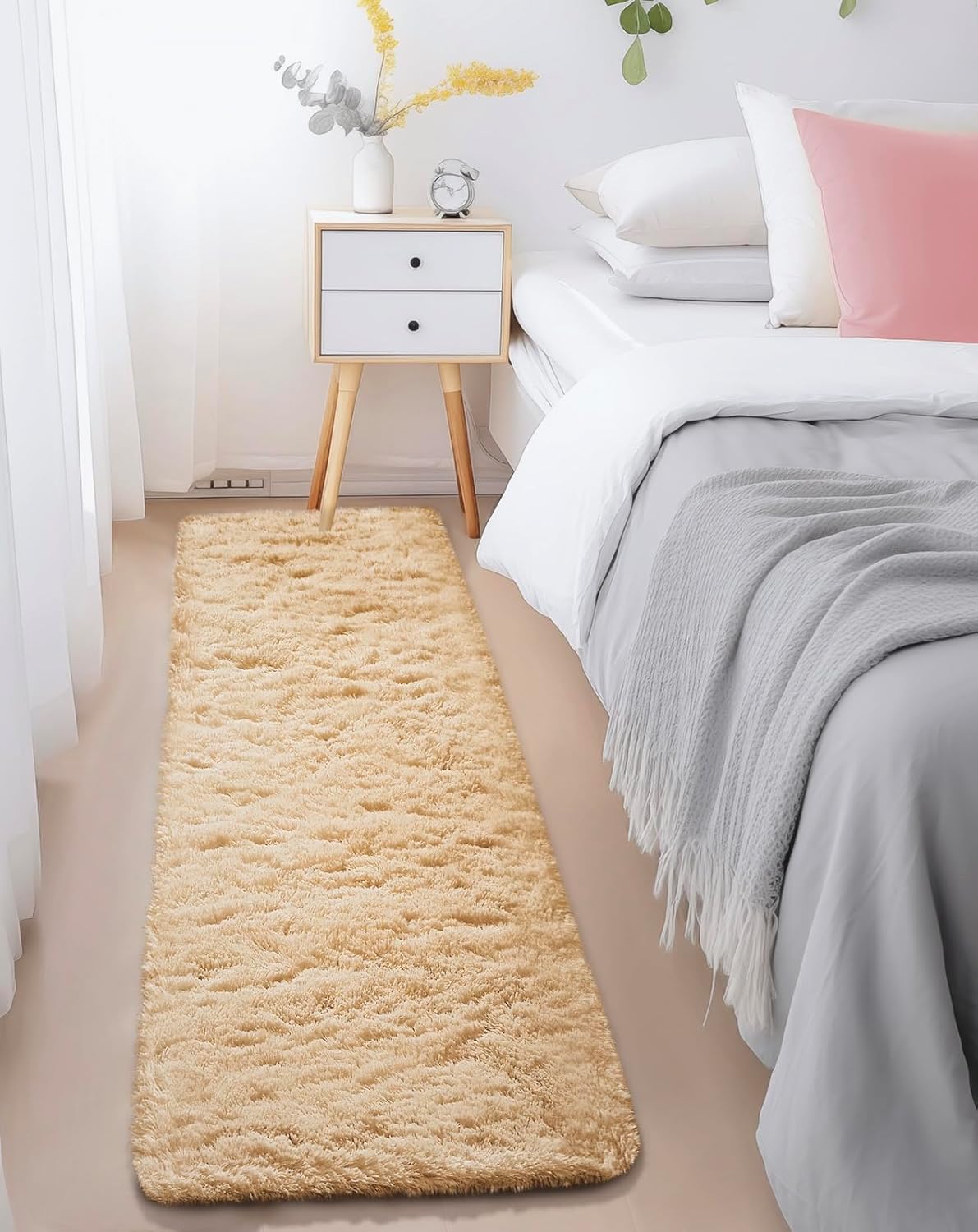 Ophanie Runner Rug - Non-Slip Fluffy Soft Hallway Carpet | 2x6 Beige Shag for Bedroom & Nursery Decor
