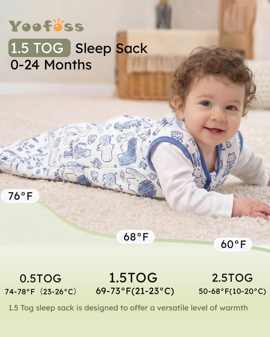 Yoofoss Baby Sleep Sack | 1.5 Tog Organic Cotton Wearable Blanket for Infants 0-6 Months
