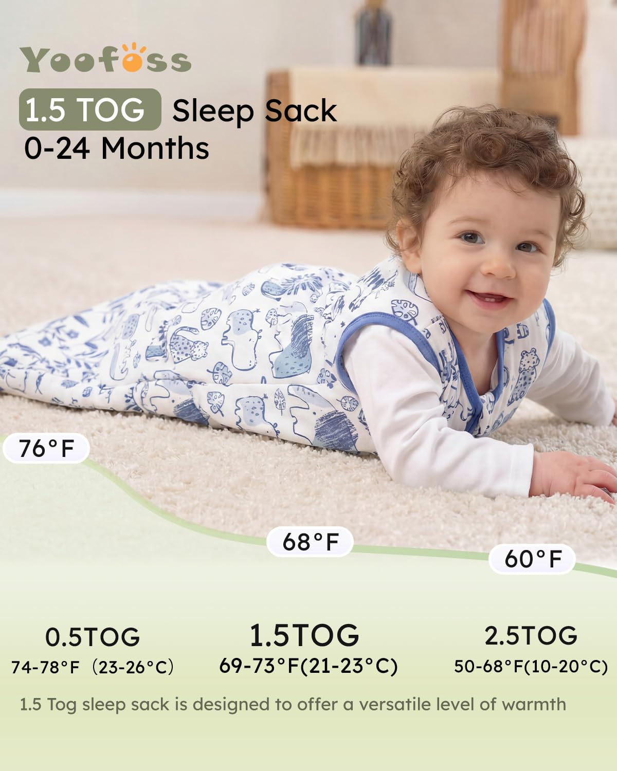 Yoofoss Baby Sleep Sack | 1.5 Tog Organic Cotton Wearable Blanket for Infants 0-6 Months