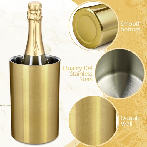 Potchen 6 Pack Wine Chiller Bucket Wine Bottles Cooler Bulk, Stainless Steel Double Wall Insulated Champagne Ice Bucket for Parties,Fits for 750 ml Bottles (Gold)