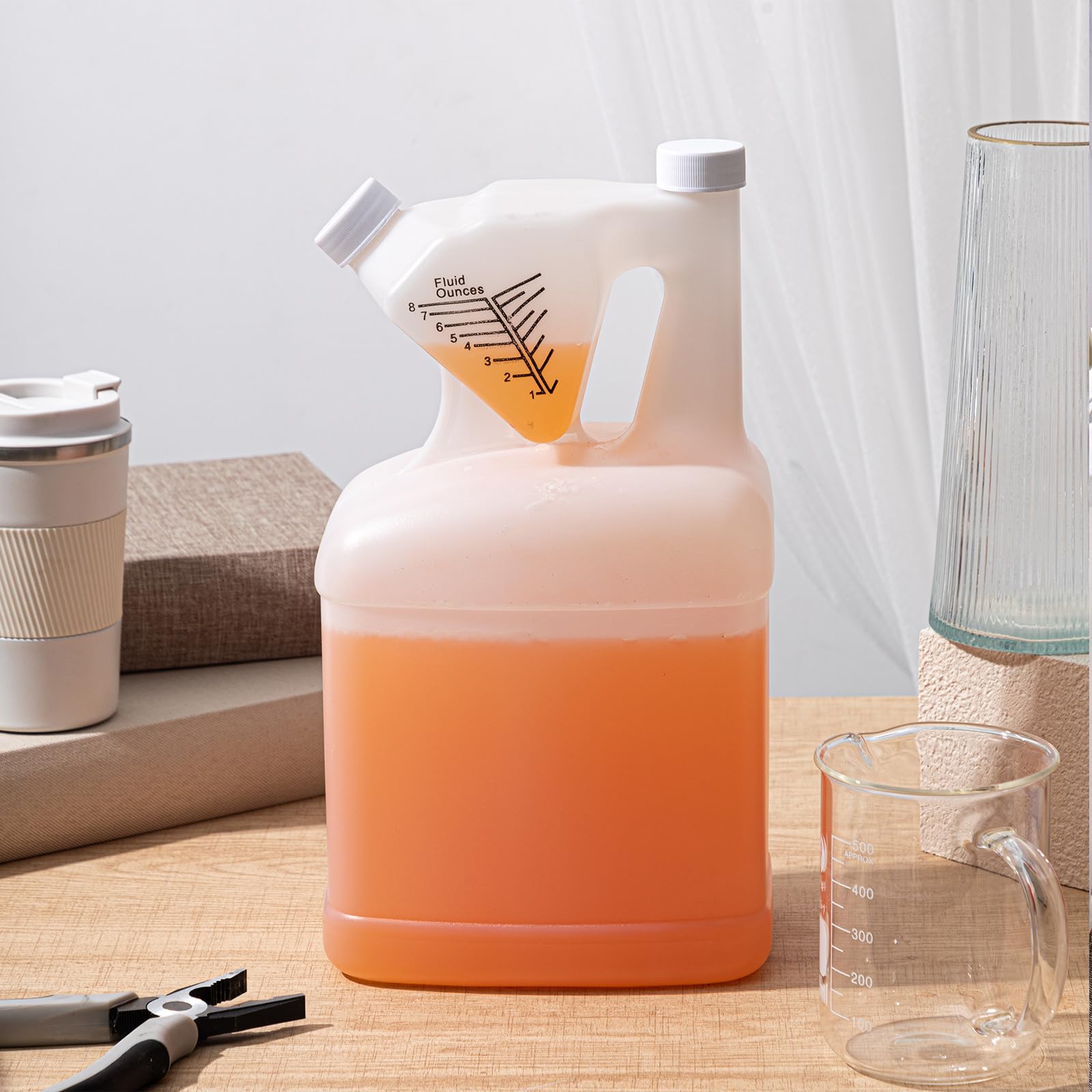 Yiyiring 8 Pcs 128oz Measure Container and Pour Measuring Containers HDPE Plastic Measuring Bottle, 8oz Measure Capacity