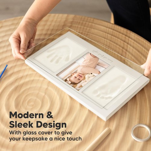 KeaBabies Baby Hand and Footprint Kit - Clay Handprint Keepsake Frame, Newborn Nursery Picture Frame, Personalized New Mom Gifts for Baby First Christmas Shower (Dark Walnut)