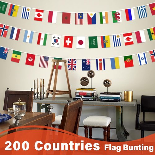 International Flags Bunting Banner - 200 Countries String Flag Decoration for World Cup, Olympic & Sports Events