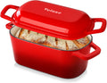 Velaze 3.6QT Dutch Oven - Enameled Cast Iron Bread Baking Pan with Lid & Offset Handles | Oven Safe to 500°F (Red)