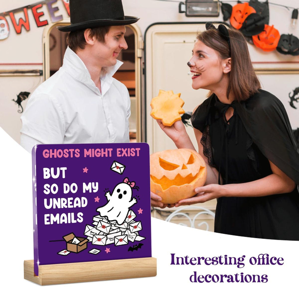 Skiennix Halloween Office Decor - Funny Acrylic Ghost Email Sign | Cute 4x4 Inch Desk Decoration for Work