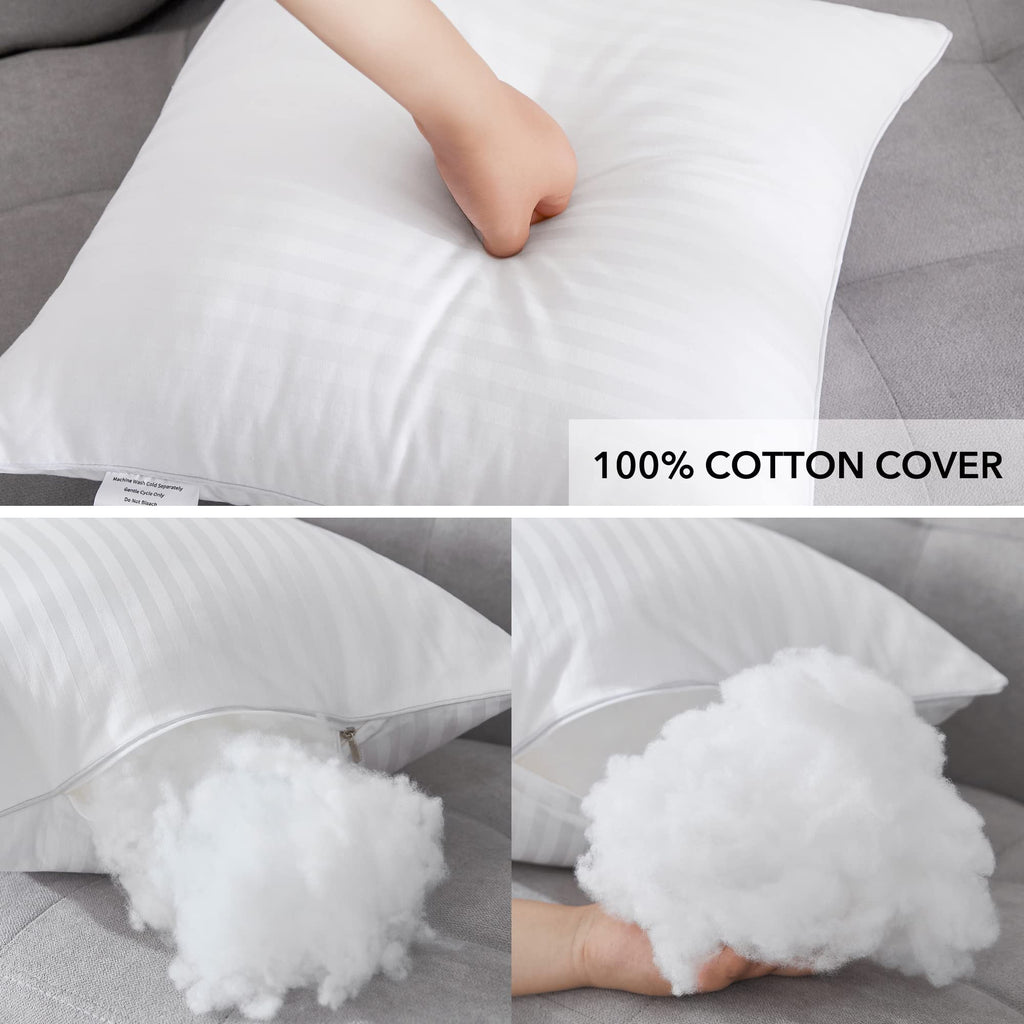 Oubonun 18 x 18 Throw Pillow Inserts, Firm and Fluffy Decorative Square Pillows for Couch Bed Sofa with Soft Cotton Cover White Cushion with Down Alternative Pack of 4