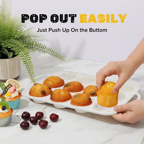 Datunsu Silicone Muffin Pan, Metal Reinforced Frame Regular Size 2.8 Inch Cupcake Pan with Handle 12 Cups Nonstick Muffin Tray for Baking BPA Free 1 Pack Confetti