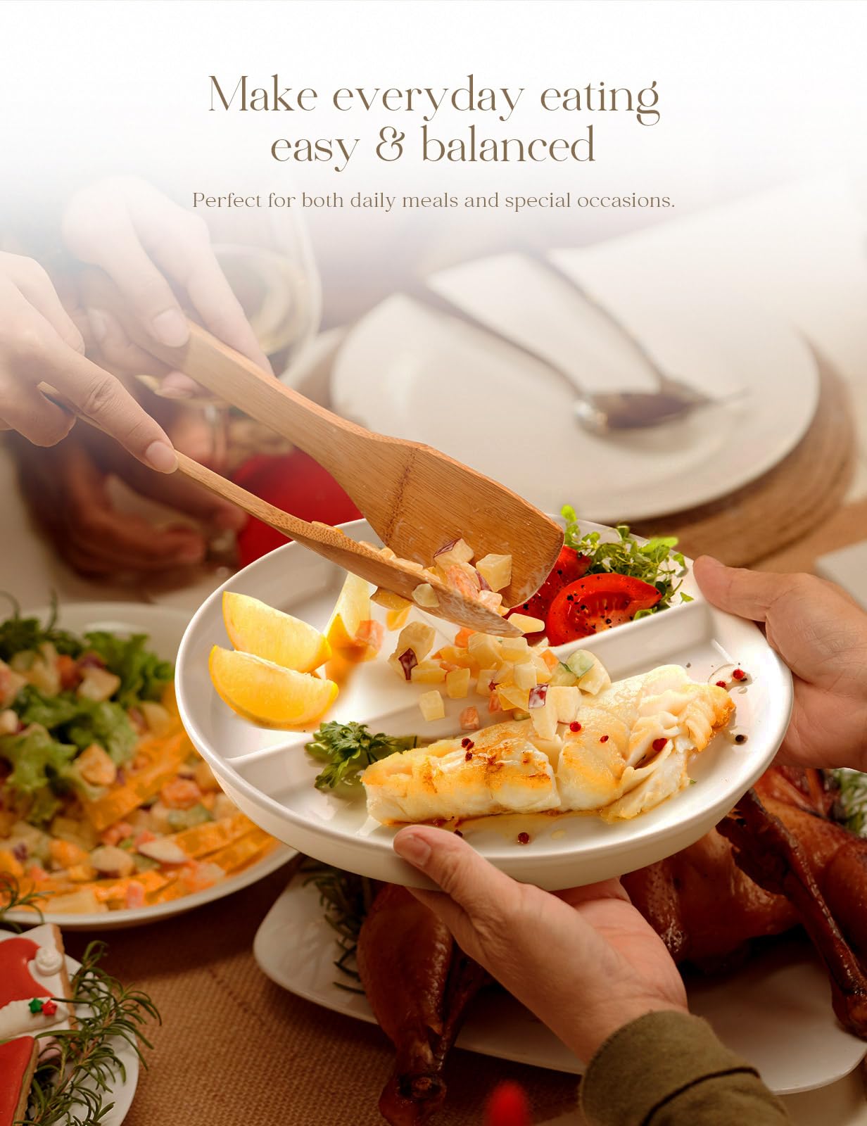 Ceramic Portion Control Plate 9Inch for Weight Loss for Adults 1 Pack White