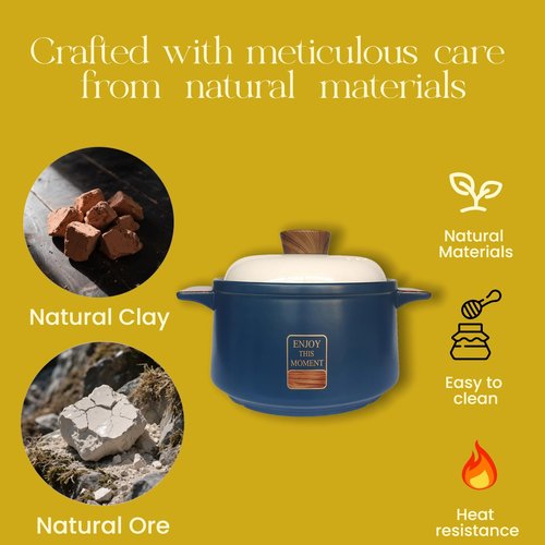 YVZNC Clay Cooking Pot with Lid，featuring long-lasting heat retention, suitable for family members to cook and prepare soups（3.7-Quart)