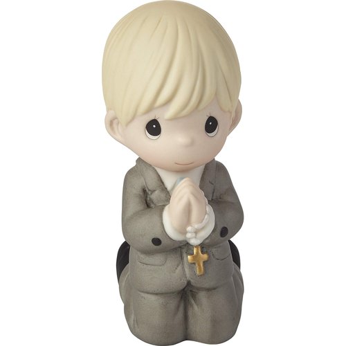 Precious Moments Remembrance of My First Communion Boy Figurine, Bisque Porcelain Communion Gift for Boys, Religious Keepsake for Catholic and Christian Faith