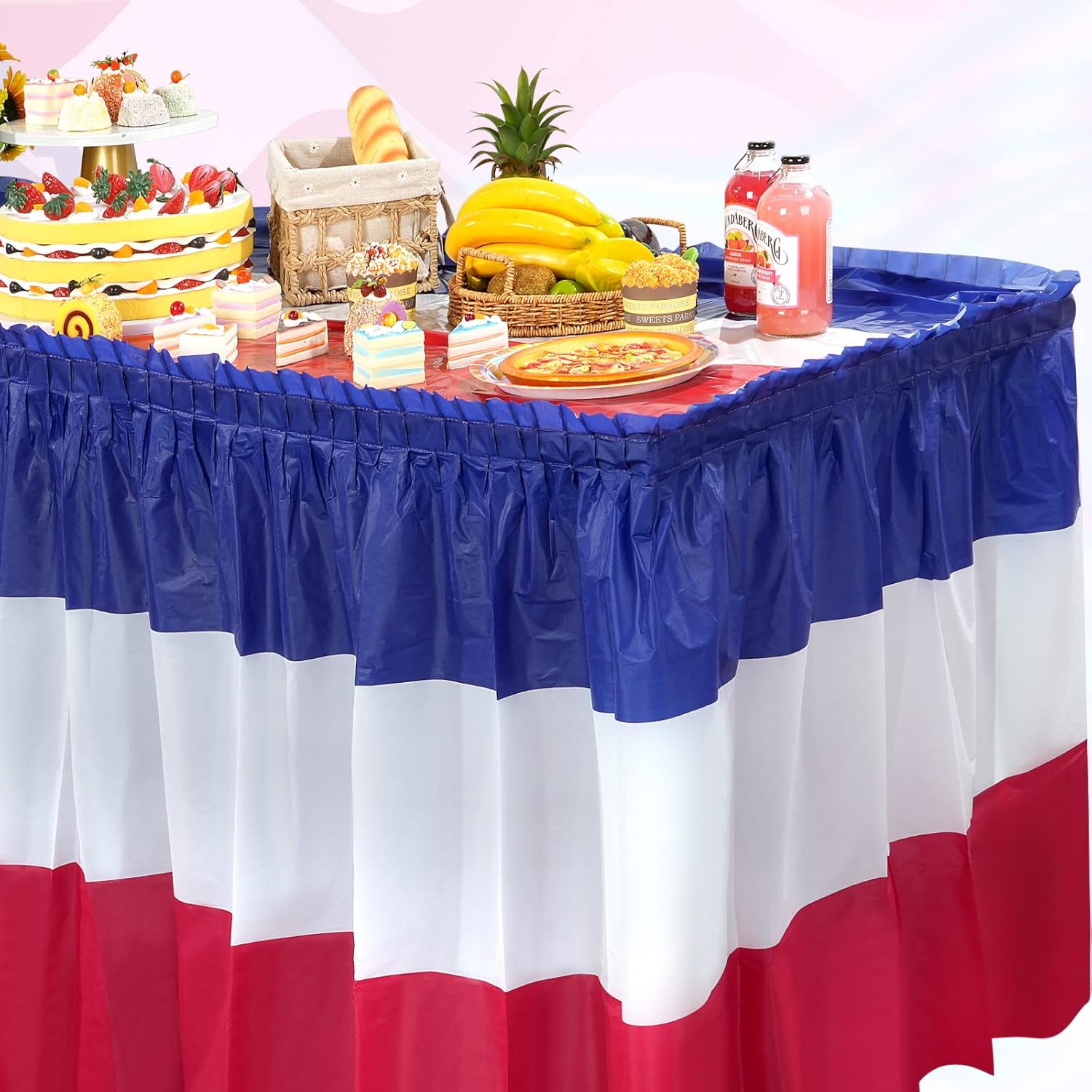 Patriotic 4th of July Table Skirts by [Brand Name] - Red, White & Blue Disposable Decorations | 2.4 x 14 Ft