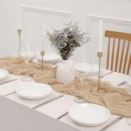 DOLOPL Beige Cheesecloth Table Runner - 13.3ft Boho Rustic Sheer Design for Weddings & Parties