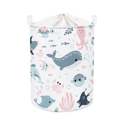 Clastyle Marine Animals Bubbles Kid Laundry Basket with Lid Foldable Sea Shark Dirty Clothes Hamper Round Toy Clothes Pool Beach Towel Basket, Pink Mermaid, 36 * 45 cm