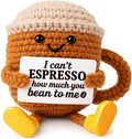 Positive Crochet Coffee Cup | Cute Desk Decor Gift for Coffee Lovers | Perfect for Him & Her
