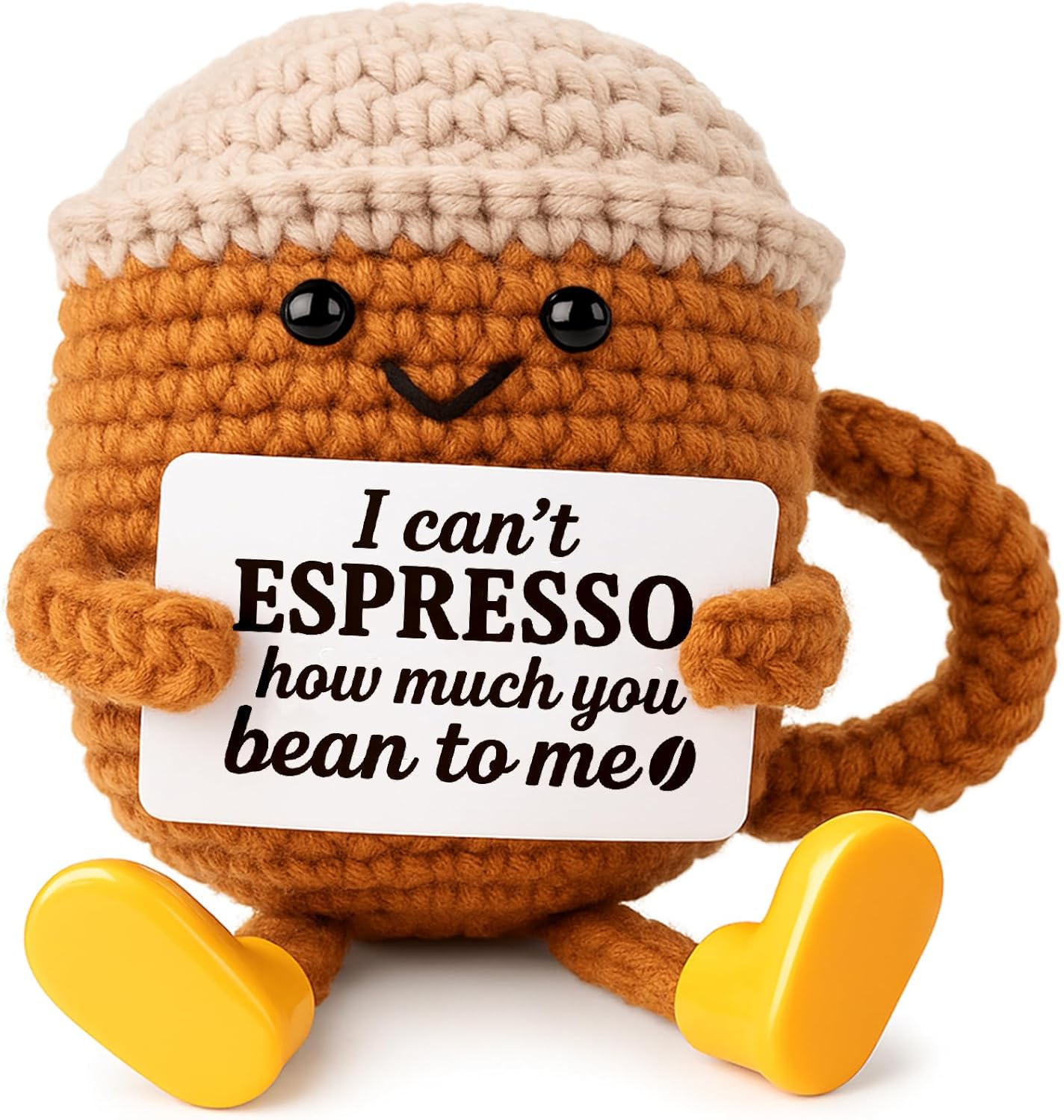 Positive Crochet Coffee Cup | Cute Desk Decor Gift for Coffee Lovers | Perfect for Him & Her
