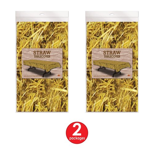 Beistle 2 Piece 54" x 108" Plastic Rectangular Straw Print Table Covers for Farm Theme Western Party Supplies, Celebrating with You Since 1900