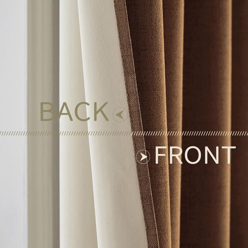 MIULEE 100% Blackout Linen Curtains - Thermal Insulated Brown Grommet Drapes | 52 x 84 Inch (2 Panels)