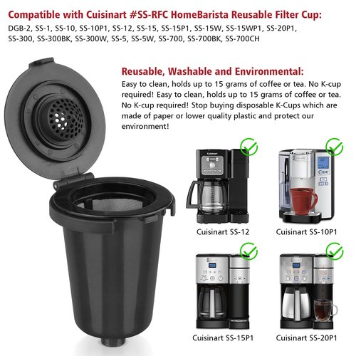 FOTRIC Newly upgraded Reusable Filter Cup for Cuisinart, Compatible with Cuisinart #SS-RFC HomeBarista Reusable Filter Cup, Black (2 Pack)