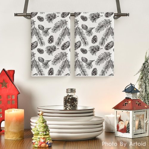 Artoid Mode Kitchen Towels - Brown Pinecone & Pine Branch Design | 18x26 Inch Set of 2 for Farmhouse Decor