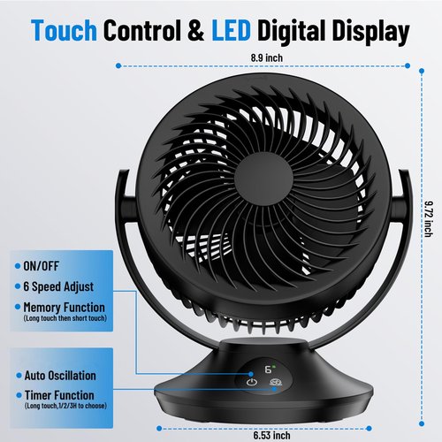 PISLIOU 12000mAh Rechargeable Desk Fan, Portable Air Circulator - 6 Speeds, Timing, 360 Tilt, 90 Oscillating, Small Quiet Cooling for Bedroom, Home Office, Outdoor, Battery Operated