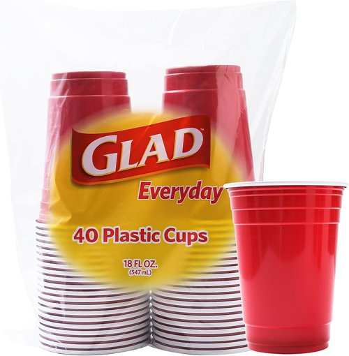 Glad Everyday Disposable Plastic Cups - Heavy Duty Red Party Cups | Strong & Sturdy, 18 Ounce, 40 Count